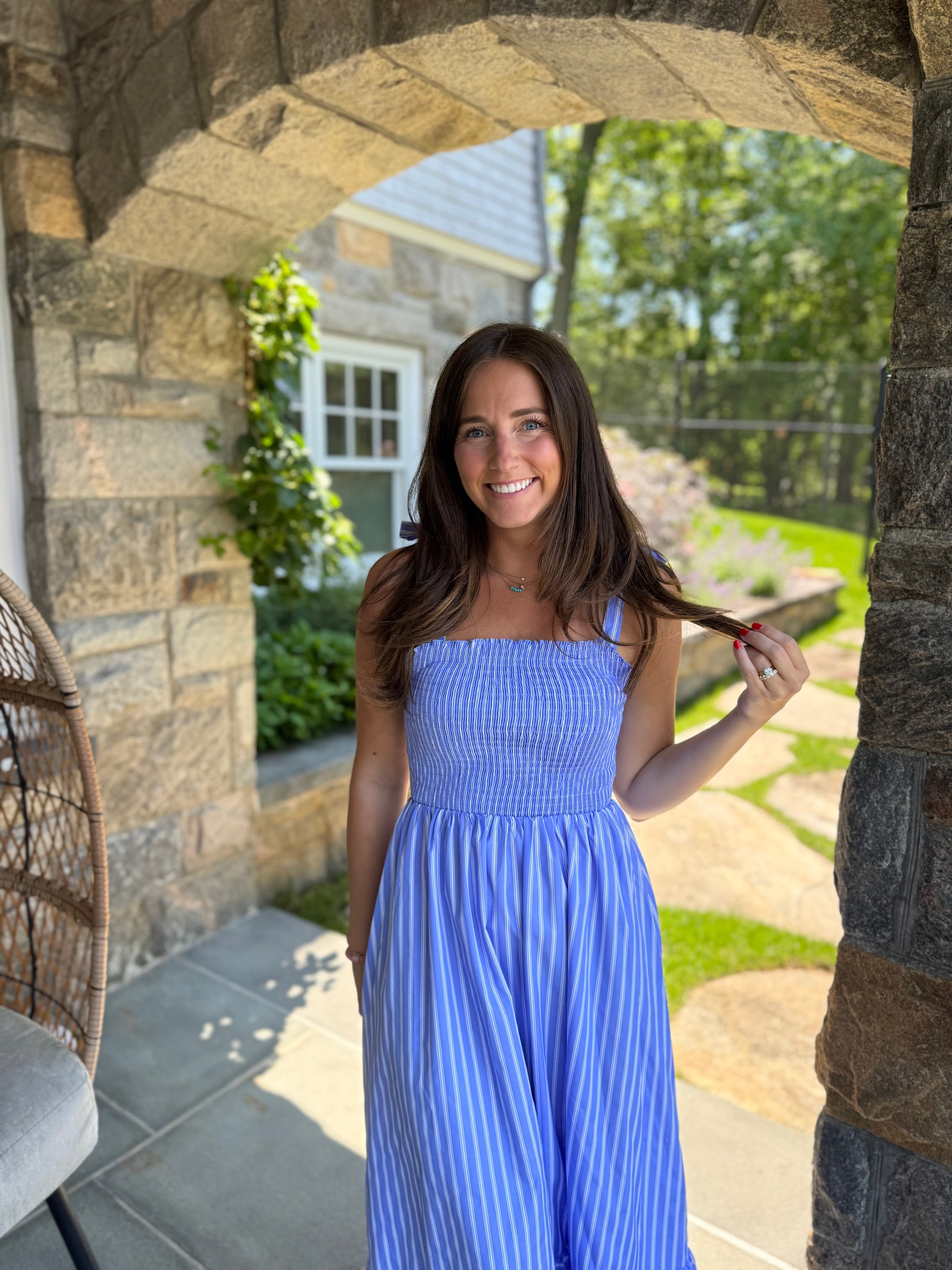 COASTLINE CLOTHING COASTLINE PINSTRIPE TIE BELT MAXI DRESS – L'ABEYE